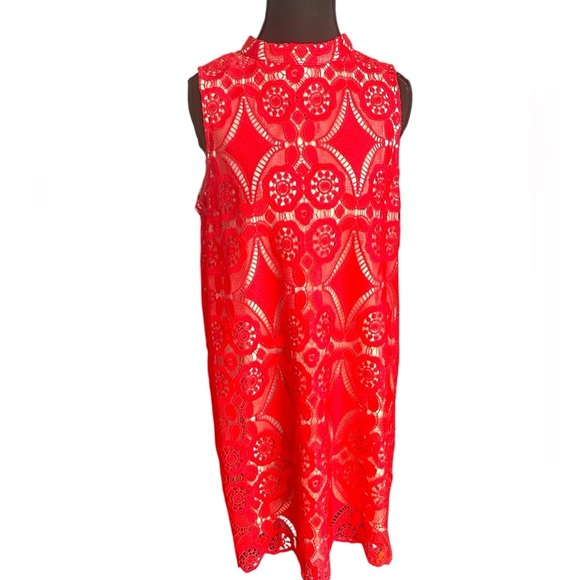 Umgee Vibrant Red Lace Midi Keyhole Back Shift Dress Size Small - Picture 1 of 5